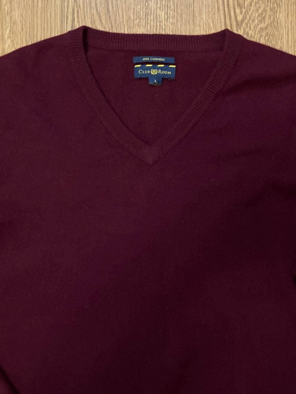 Club Room Estate Cashmere Sweater Mens Large Burgundy V Neck Maroon Pullover L - Picture 3 of 6